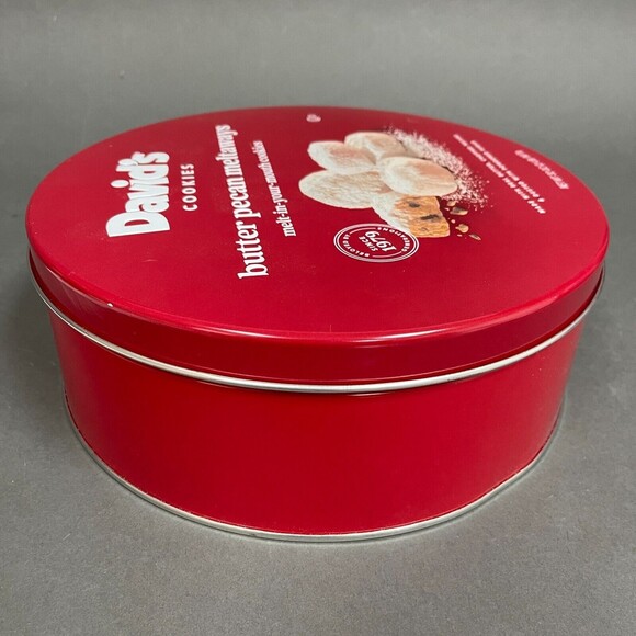 David's Cookies Red Empty Round Tin Can - Picture 6 of 10